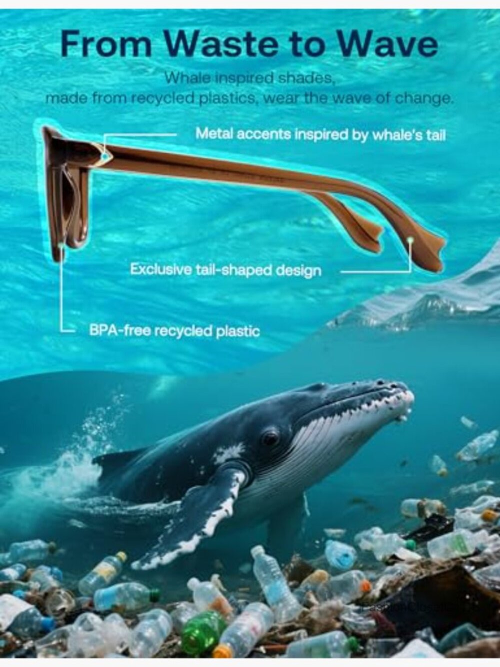 Eco-Friendly Recycled Plastic Polarized Rectangular Sunglasses - Picture 2 of 7